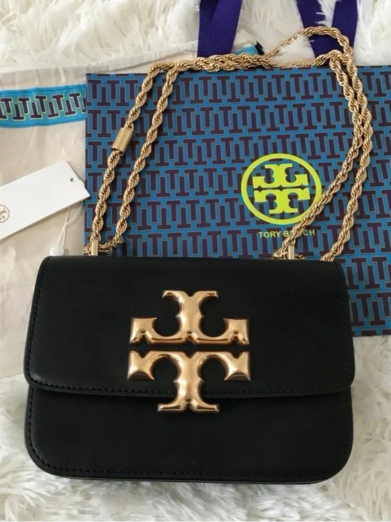 Tory Burch Black Shoulder Bag with Gold Logo and Chain - Picture 6 of 11